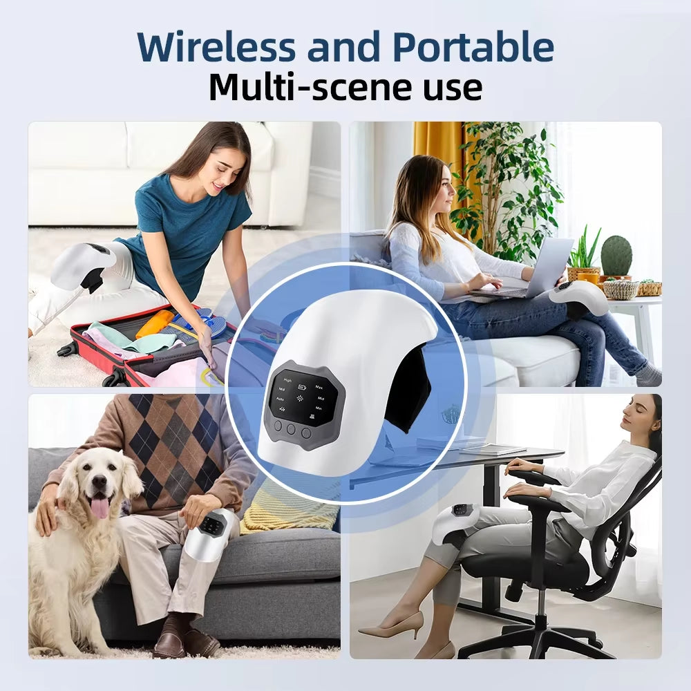 Electric Knee Massage Pad 3 Levels Wireless 3D Airbag Hot Compress Vibration Massager with Red Light Knee Massage Health Care