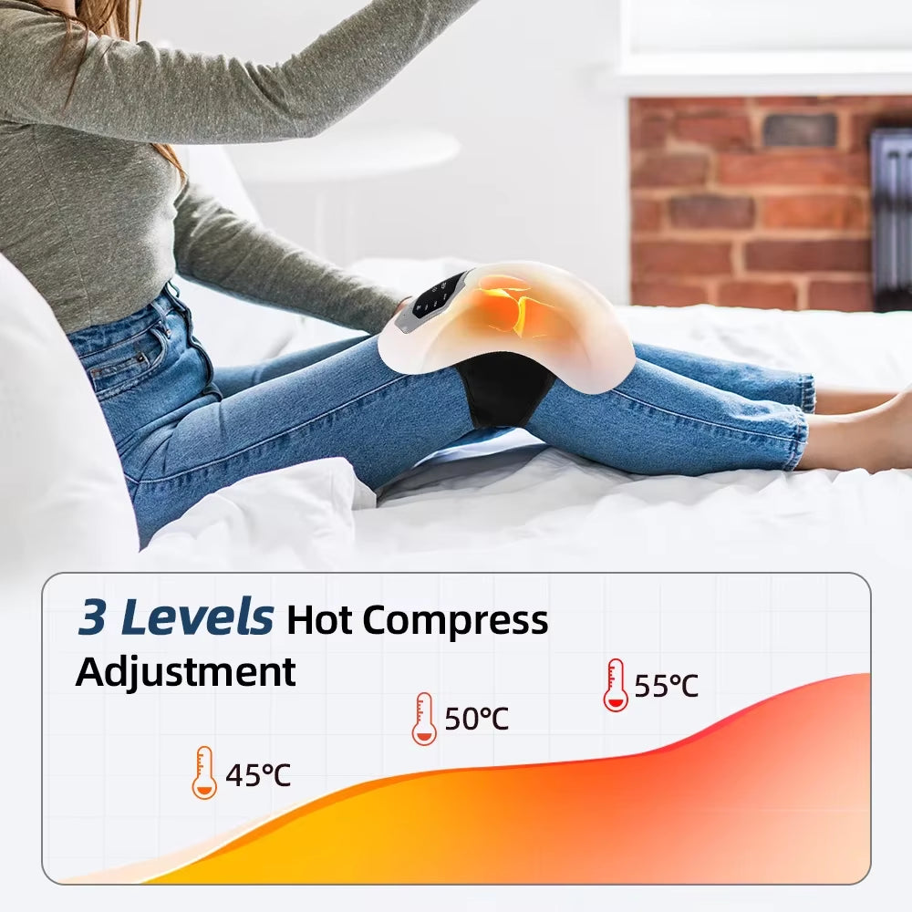 Electric Knee Massage Pad 3 Levels Wireless 3D Airbag Hot Compress Vibration Massager with Red Light Knee Massage Health Care